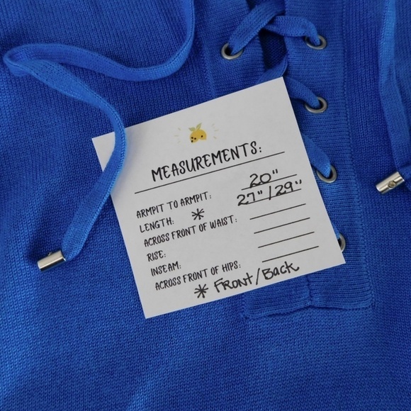 SAKS FIFTH AVENUE Blue Lace Up Silk Cashmere Pullover Sweater Solid Medium - Picture 10 of 10